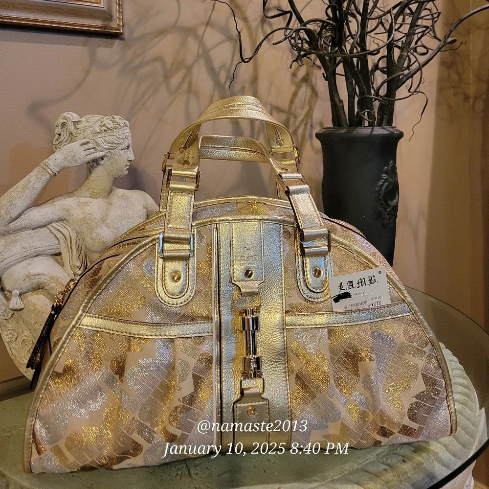 L.A.M.B. Gwen Stefani Gold Glam Jill Satchel Luxury Designer Metalic Leather 81 - Picture 2 of 15